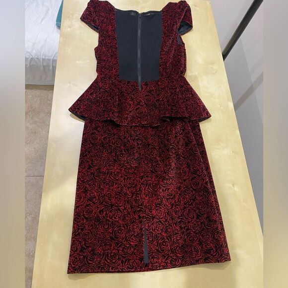 Alice & Olivia Red Rose Velvet Peplum Dress - Picture 9 of 9